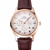 Swiss IWC Portugieser calendario perpetuo quadrante bianco cassa in oro rosa cinturino in pelle marrone