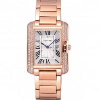 Cartier Tank Anglaise 30mm quadrante bianco diamanti cassa in oro rosa Bracciale in oro rosa