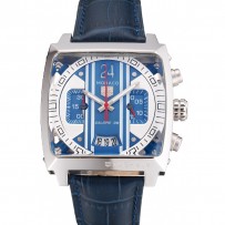 Tag Heuer Monaco 24 Calibro 36 Cronografo Quadrante a strisce blu e grigio Cinturino in pelle blu 622273