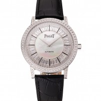 Swiss Piaget Altiplano Diamond Set cassa in acciaio inossidabile e quadrante perla cinturino in pelle nera 1453746