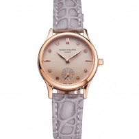 Patek Philippe Calatrava quadrante grigio diamante marcature cassa in oro rosa cinturino in pelle grigia