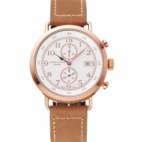 Hamilton Navy Pioneer Chrono quadrante bianco cassa in oro rosa cinturino in pelle marrone chiaro