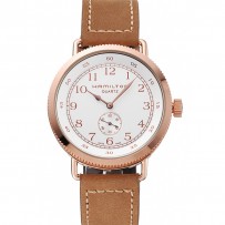 Hamilton Navy Pioneer piccolo secondo quadrante bianco cassa in oro rosa cinturino in pelle marrone chiaro