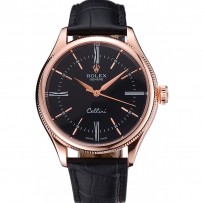 Rolex Cellini quadrante nero cassa in oro rosa cinturino in pelle nera 622.842