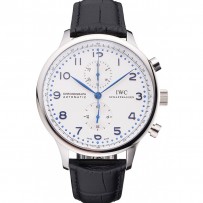 Swiss IWC Portugieser Power Reserve quadrante bianco cassa in acciaio inossidabile cinturino in pelle nera