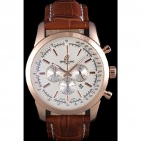 Breitling Transocean quadrante bianco cinturino in pelle marrone lunetta in oro rosa