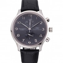 Cronografo IWC Portugieser quadrante con diamanti neri Bracciale in pelle nera