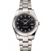 Swiss Rolex Datejust quadrante nero Dimond Hour Marks cassa e bracciale in acciaio inossidabile