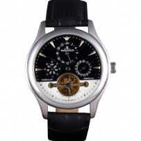 Jaeger Lecoultre Tourbillon Perpetuel Silver Bezel Cinturino in pelle nera 621614