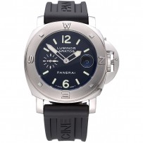 Panerai Luminor Cassa in acciaio inossidabile spazzolato Quadrante nero Cinturino in caucciù nero 98165