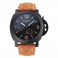 Panerai Luminor 1950 3 Days Power Reserve quadrante nero cassa nera cinturino in pelle scamosciata marrone