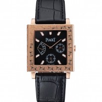 Piaget Emperador Limited Edition quadrante nero inciso cassa in oro Bracciale in pelle nera 1454137