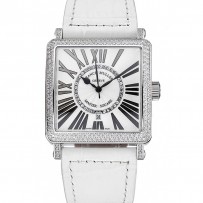 Franck Muller Master Square Diamond Encrusted lunetta in acciaio inossidabile Bracciale Croco bianco 80284