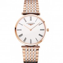 Swiss Longines Grande Classique quadrante bianco con numeri romani cassa in oro rosa bracciale bicolore