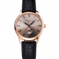 Patek Philippe Calatrava quadrante grigio cassa in oro rosa cinturino in pelle nera