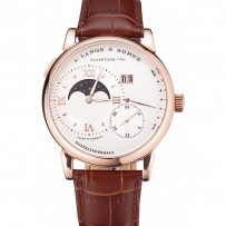 A. Lange & amp; Sohne Grand Lange 1 Moon Phase quadrante bianco cassa in oro rosa cinturino in pelle marrone