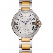 Svizzero Cartier Ballon Bleu Two Timezone quadrante bianco cassa in oro e braccialetto d'argento 1453876