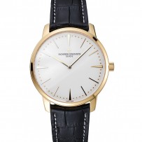 Swiss Vacheron Constantin Patrimony Grand Taille quadrante bianco Bracciale in pelle nera cassa in oro 1454176