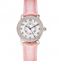 Cartier Ronde quadrante bianco diamante lunetta cassa in acciaio inossidabile cinturino in pelle rosa