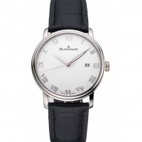 Blancpain Villeret ultra sottile quadrante bianco cassa in acciaio inossidabile cinturino in pelle nera