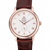 Omega DeVille Prestige Small Seconds quadrante bianco Bracciale in pelle marrone cassa in oro 622.603