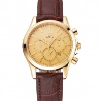 Omega cronografo quadrante in oro cassa in oro cinturino in pelle marrone