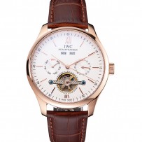 IWC Portofino Tourbillon quadrante bianco cassa in oro rosa cinturino in pelle Broen