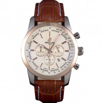 Breitling Transocean Quadrante Bianco Cinturino in Pelle Marrone Chiaro Lunetta in Oro Rosa