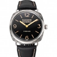 Swiss Panerai Radiomir 3 Days Acciaio & quot; Firenze & quot; Cassa in acciaio inossidabile con quadrante nero Cinturino in pelle nera