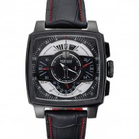 Tag Heuer Monaco cinturino in pelle traforata nero-rosso quadrante nero 80309