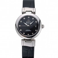 Omega Ladymatic quadrante nero cinturino in pelle nera 622458