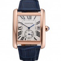 Cartier Tank MC quadrante bianco cassa in oro cinturino in pelle blu 622577