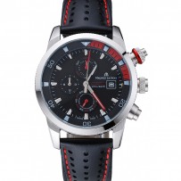 Maurice Lacroix Pontos S Supercharged Bracciale in pelle nera con quadrante nero e rosso 1454222
