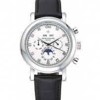 Patek Philippe Grand Complications Calendario perpetuo quadrante bianco Bracciale in pelle nera