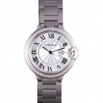 Cartier Ballon Bleu 42mm quadrante bianco con cassa e bracciale in acciaio inossidabile con diamanti