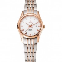 Omega De Ville Ladies quadrante bianco cassa in oro rosa bracciale bicolore 1453782