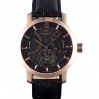 Vacheron Constantin Tourbillon quadrante nero Cassa in oro rosa Bracciale in pelle nera