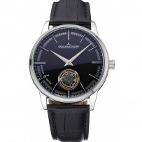 Jaeger-LeCoultre Master Flying Tourbillon quadrante nero Cassa in acciaio inossidabile Cinturino in pelle nera 622777