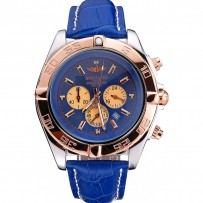 Breitling Chronomat quadrante blu lunetta in oro rosa e quadranti cassa in acciaio inossidabile cinturino in pelle blu