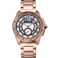 Cartier Calibre De Cartier piccoli secondi quadrante bianco e nero cassa e bracciale in oro rosa