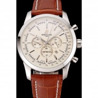 Breitling Transocean quadrante beige cinturino in pelle marrone lucido lunetta in acciaio inossidabile