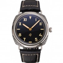 Panerai Radiomir Firenze PAM604 quadrante nero con numeri romani incisi cassa in acciaio inossidabile cinturino in pelle nera