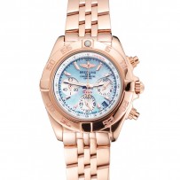 Breitling Chronomat quarzo quadrante blu chiaro cassa e bracciale in oro rosa