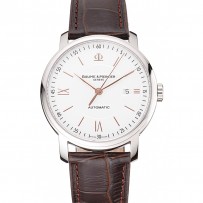 Swiss Baume & amp; Mercier Classima quadrante bianco cassa in acciaio inossidabile cinturino in pelle marrone