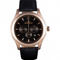 Jaeger Lecoultre Master cronografo lunetta in oro cinturino in pelle nera 621619