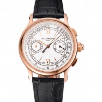 Swiss Patek Philippe 5170J cronografo quadrante bianco cassa in oro rosa cinturino in pelle nera