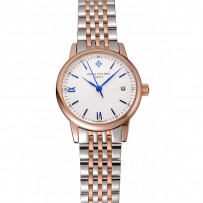 Patek Philippe Calatrava donna quadrante bianco con numeri blu cassa in oro rosa bracciale bicolore 1453830