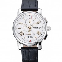 Cronografo Montblanc quadrante bianco cinturino in pelle nera cassa argento 1454114