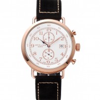 Hamilton Navy Pioneer Chrono quadrante bianco cassa in oro rosa cinturino in pelle nera