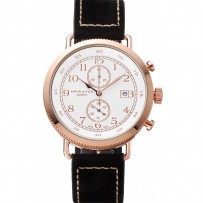 Hamilton Navy Pioneer Cronografo Quadrante Bianco Custodia in Oro Rosa Cinturino in Pelle Nera